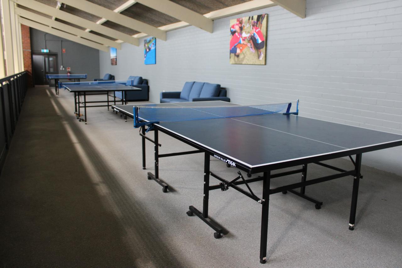 Table tennis tables upstairs from dining area