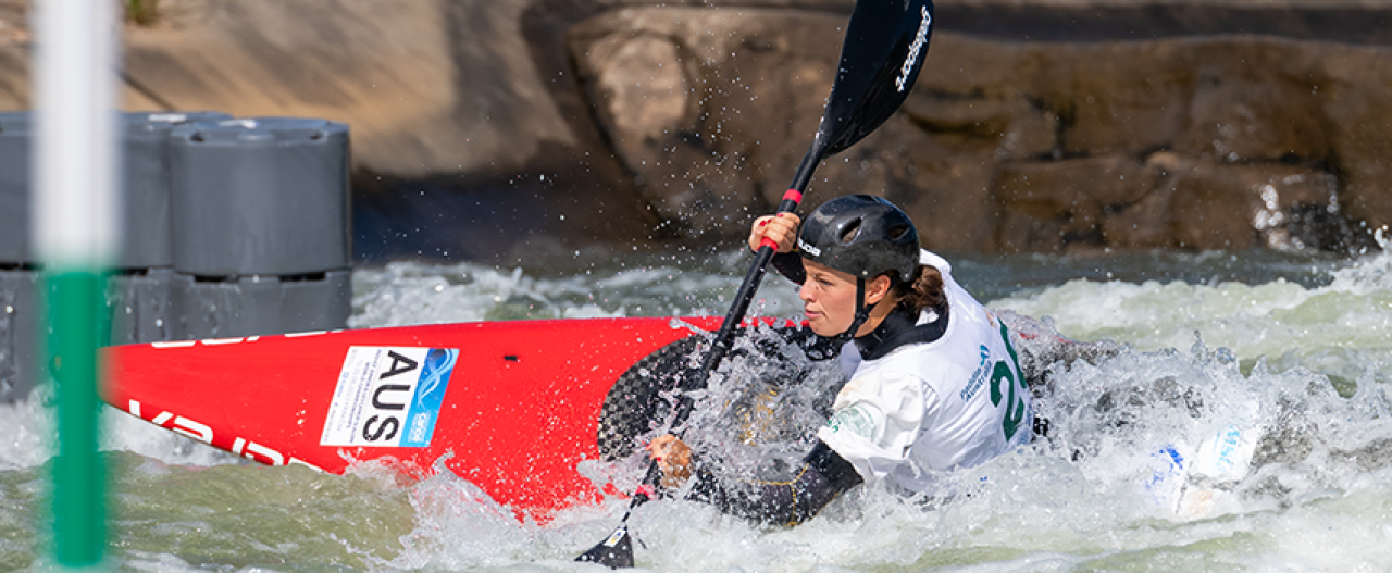 Person doing whitewater slalom training