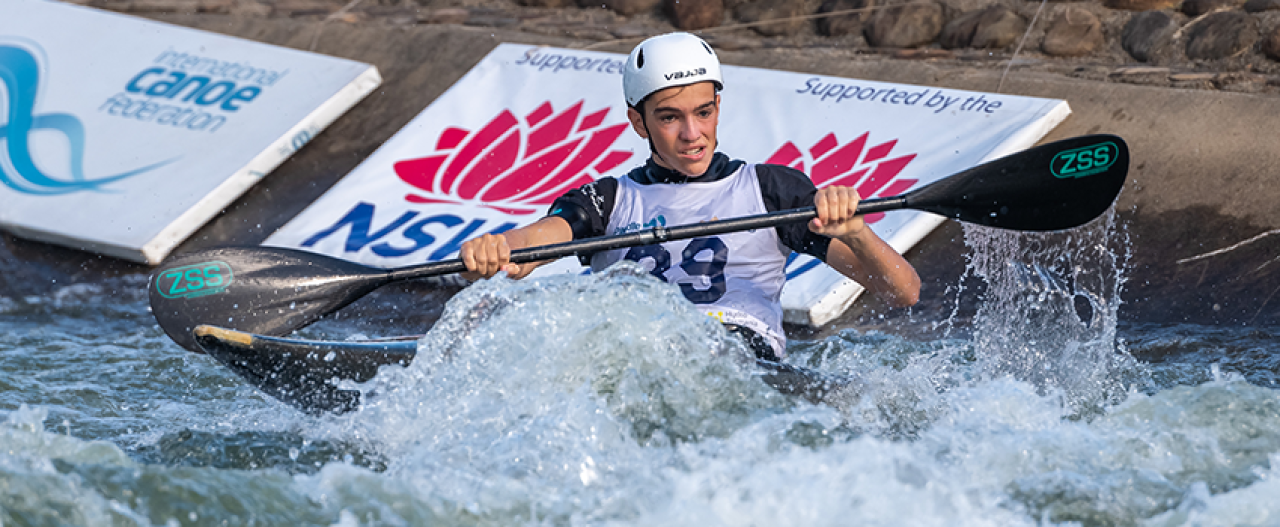 Person doing whitewater slalom training